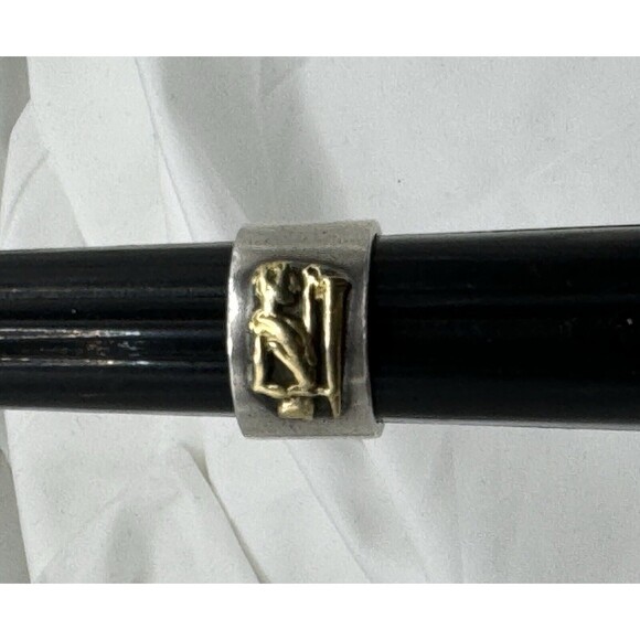 Ilias Lalaounis Sterling & 21k Yellow Gold Emblem Band Pinky Ring Size 4.5-5 - Picture 5 of 8